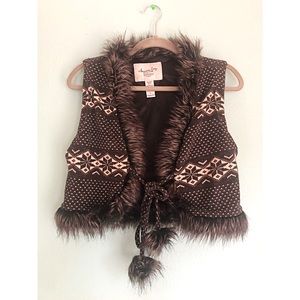 Faux Fur-trimmed Lightweight Grey Sweater Vest